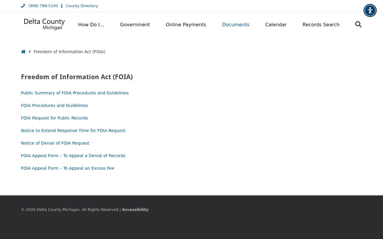 Delta County warrant records: official county FOIA request page