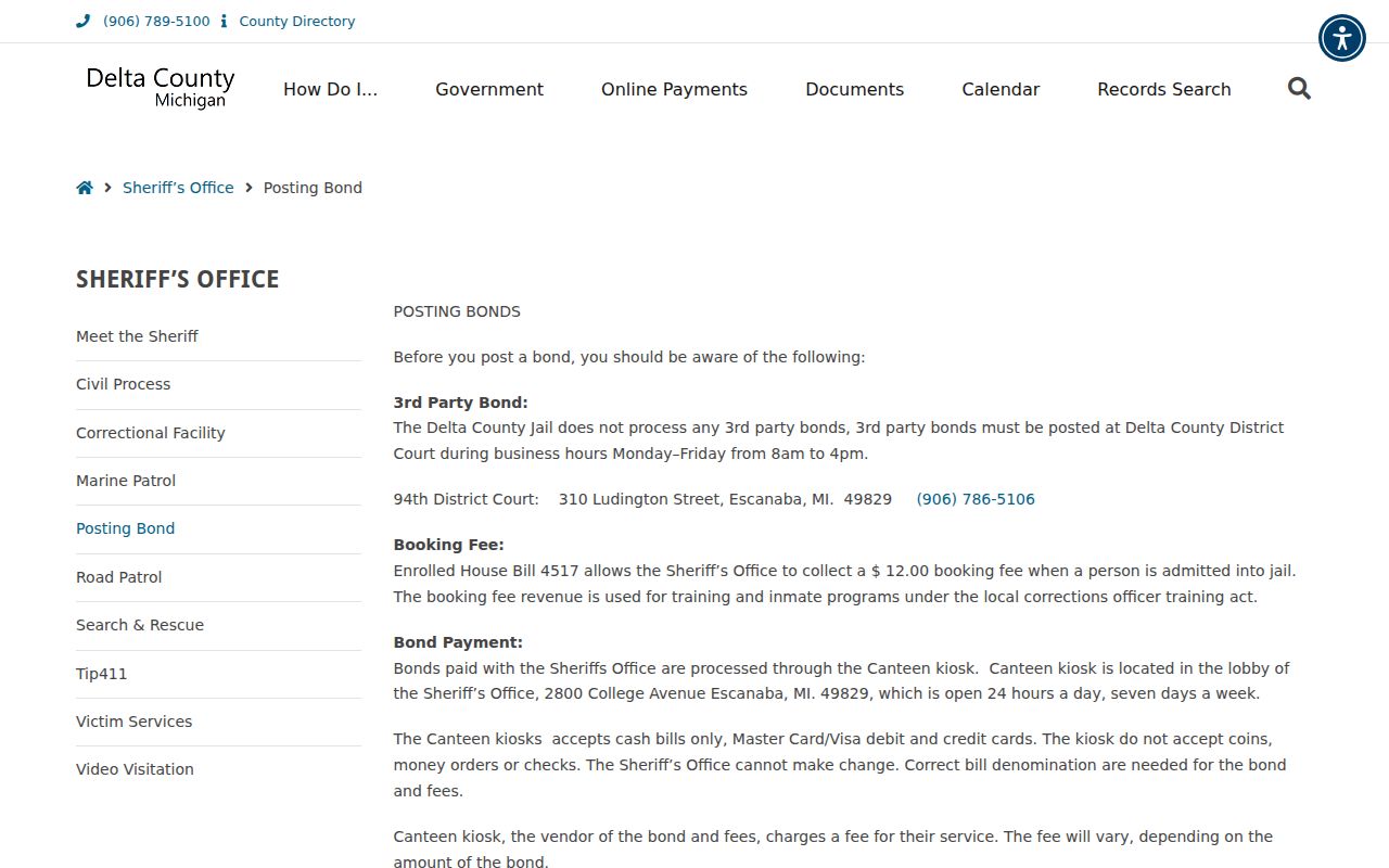 Delta County warrant records: bond payment instructions page